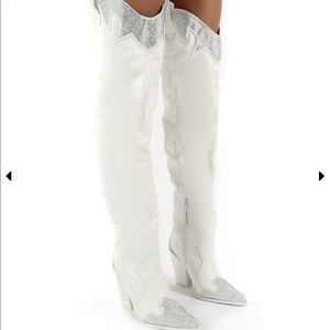 Public Desire BRANDY WHITE WESTERN KNEE HIGH BOOTS
